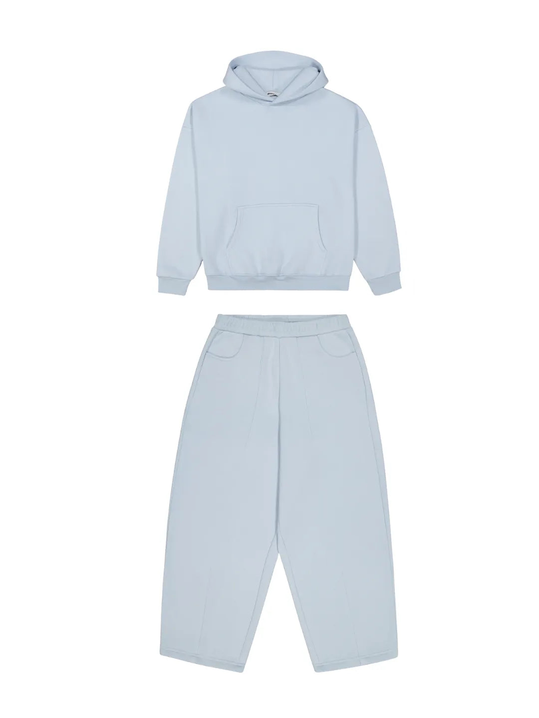 Light blue hoodie and sweatpants set on a white background