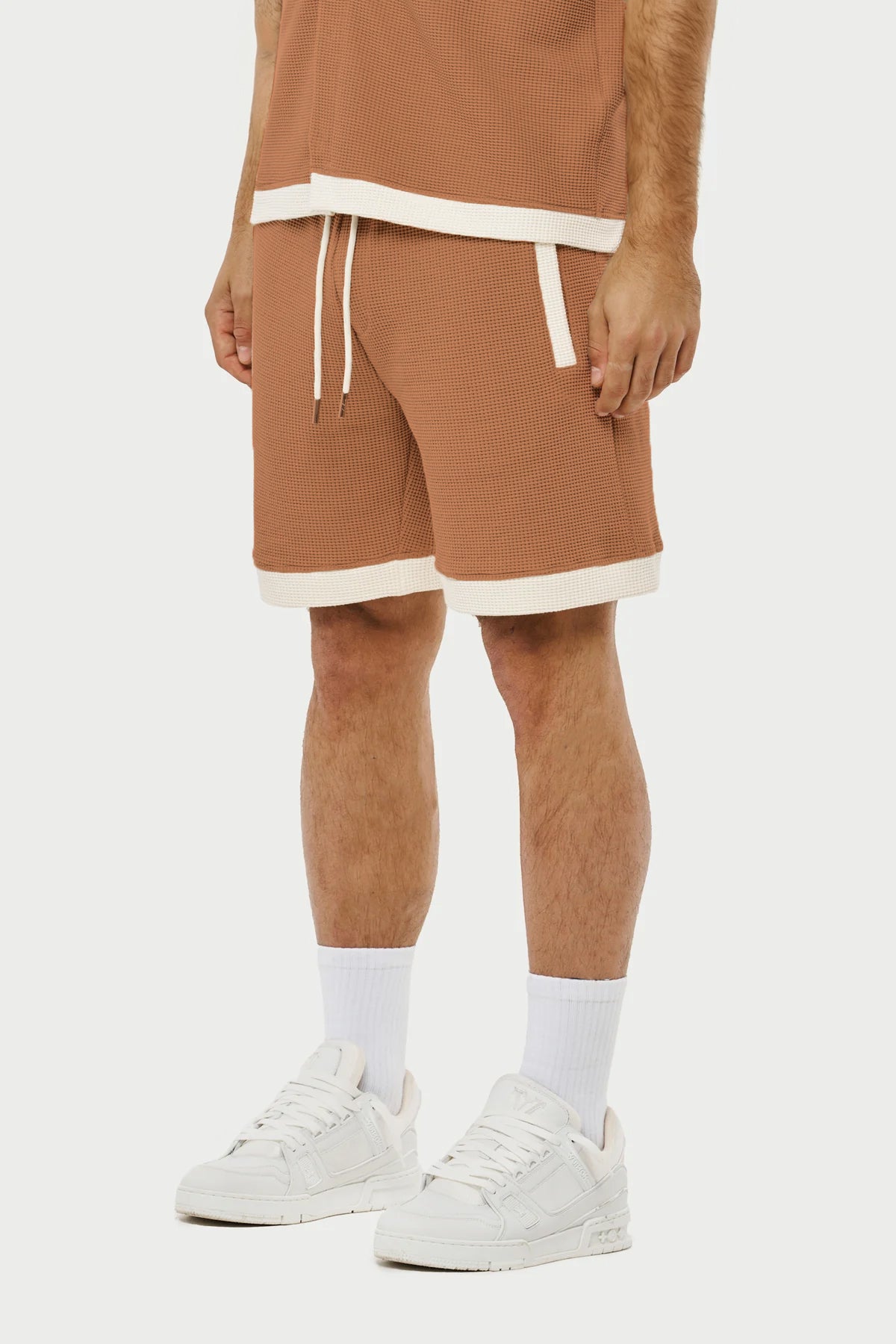 Brown Waffle Textured Shorts