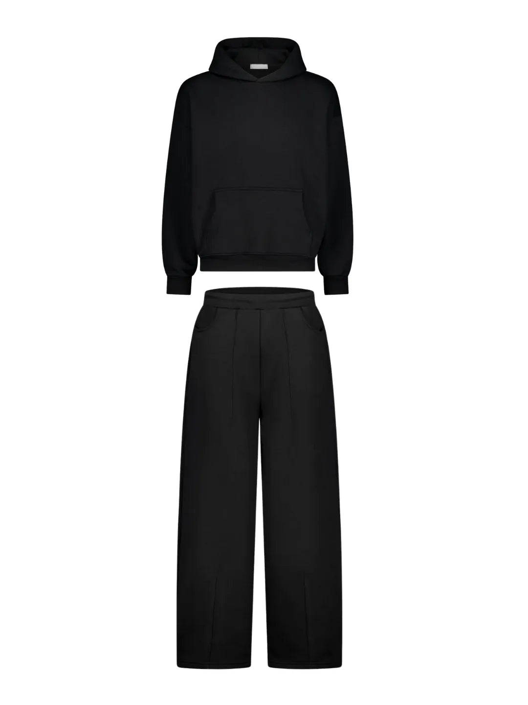 Black hoodie and black sweatpants on a white background