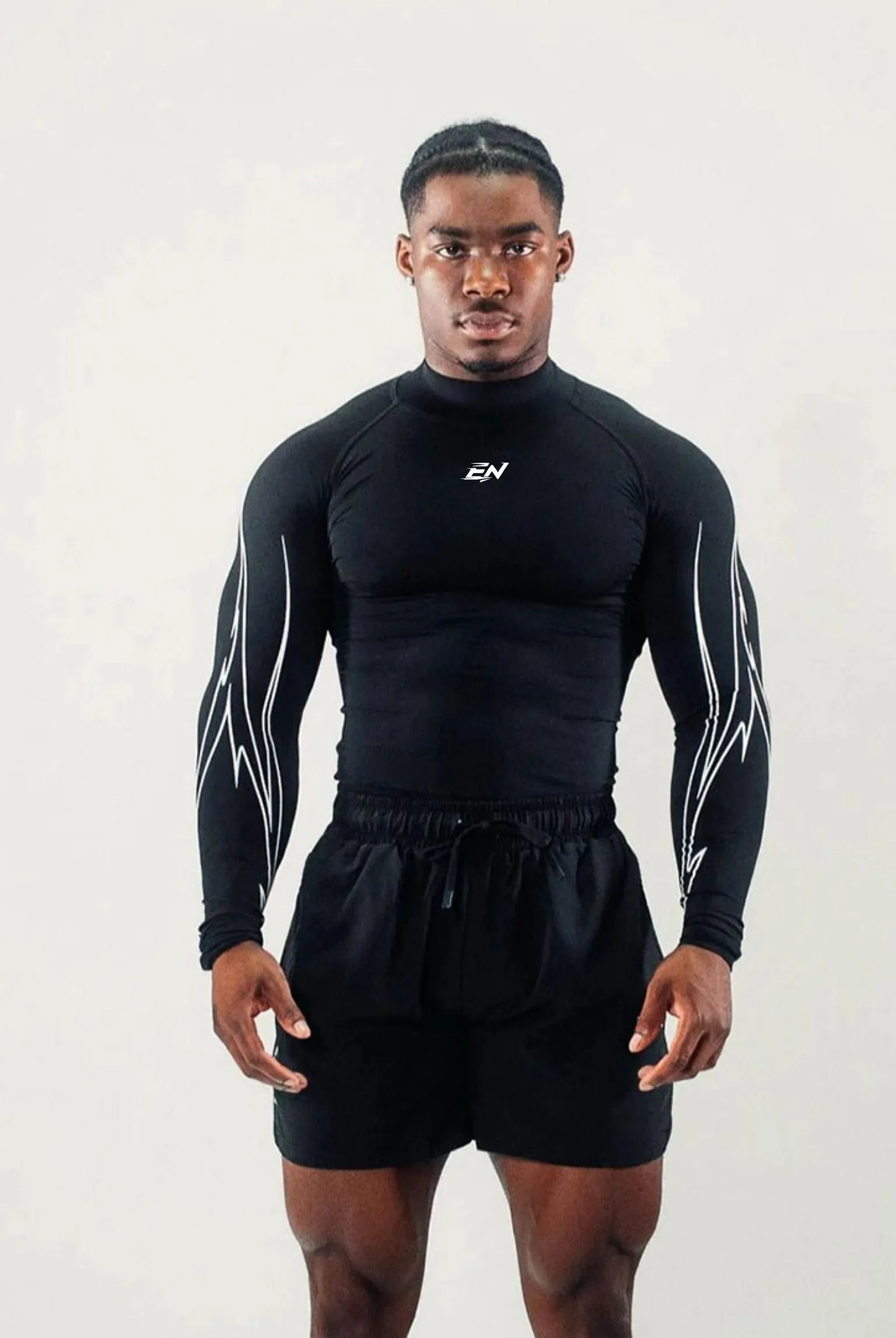 Person wearing workout compression t-shirt