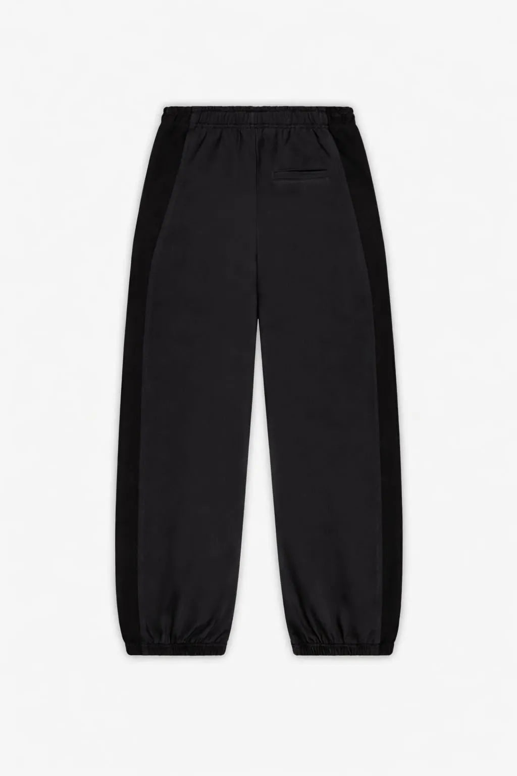 Black joggers with a logo on a white background