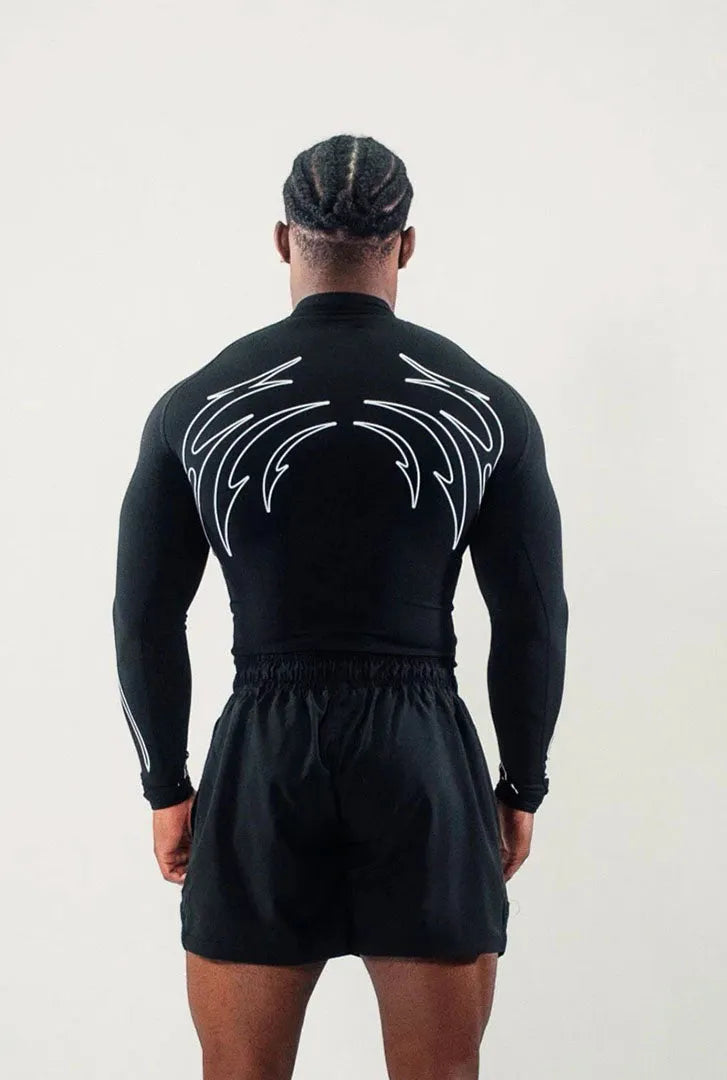 Person wearing workout compression t-shirt