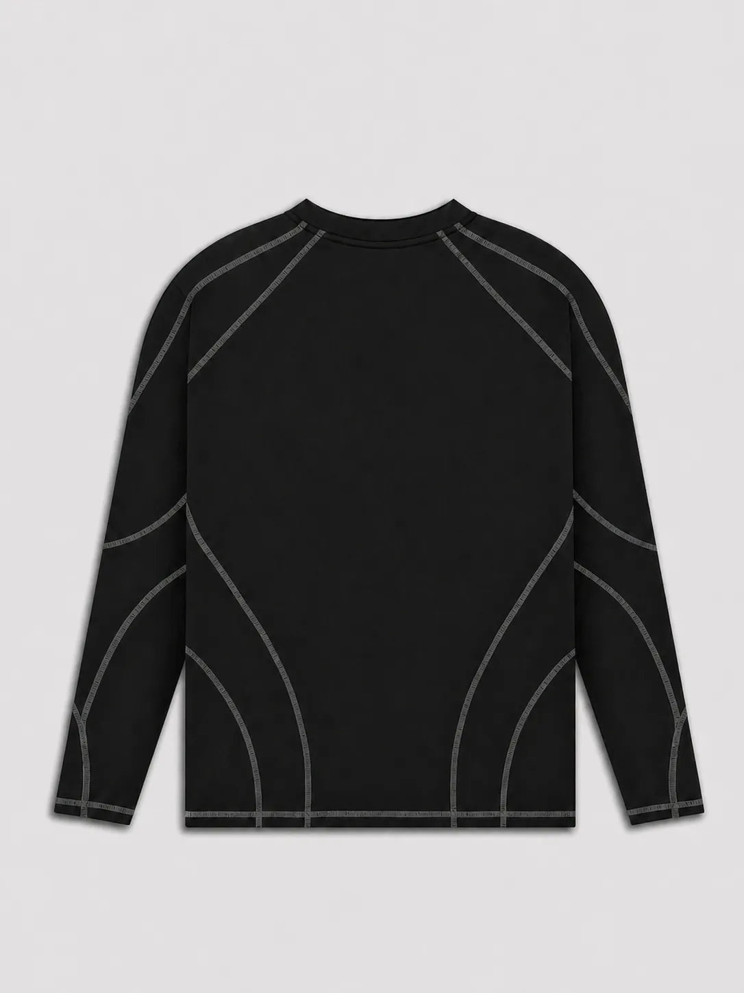 Black Compression Full Sleeve T-shirt with white geometric patterns on a light grey background