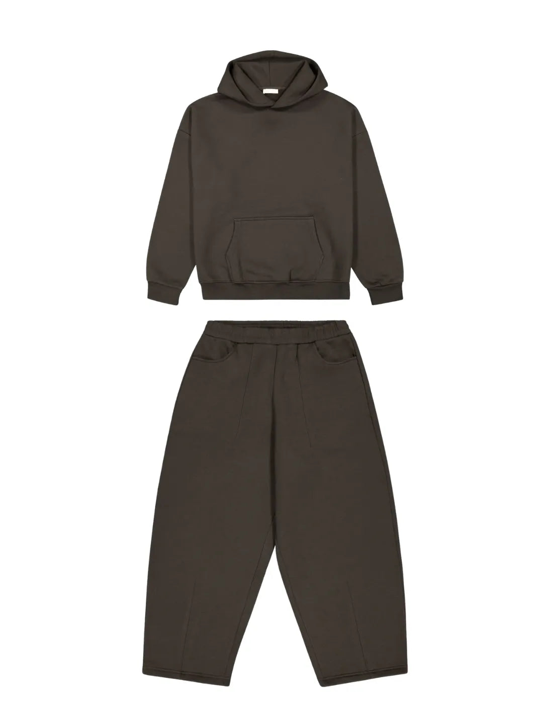 Brown hoodie and sweatpants set on a white background