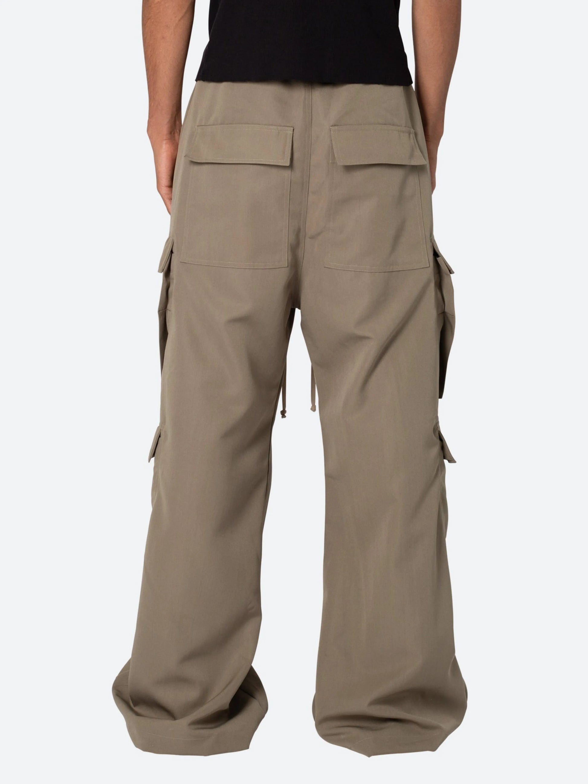 Beige cargo pants on a white background