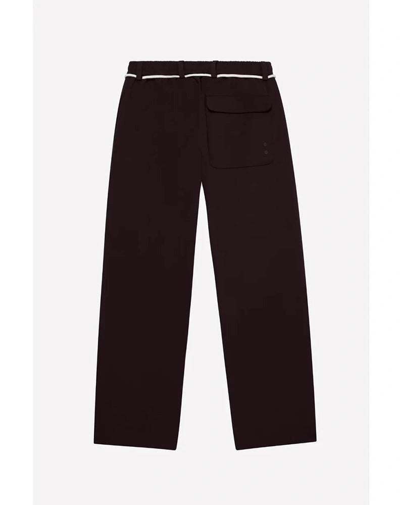 Brown trouser pants with a belt on a white background