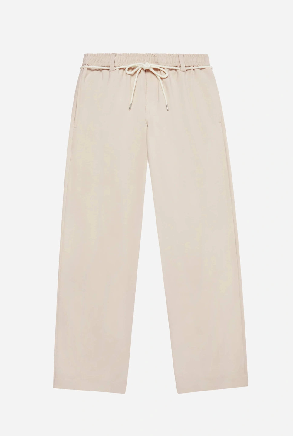 Beige pants with a drawstring on a white background