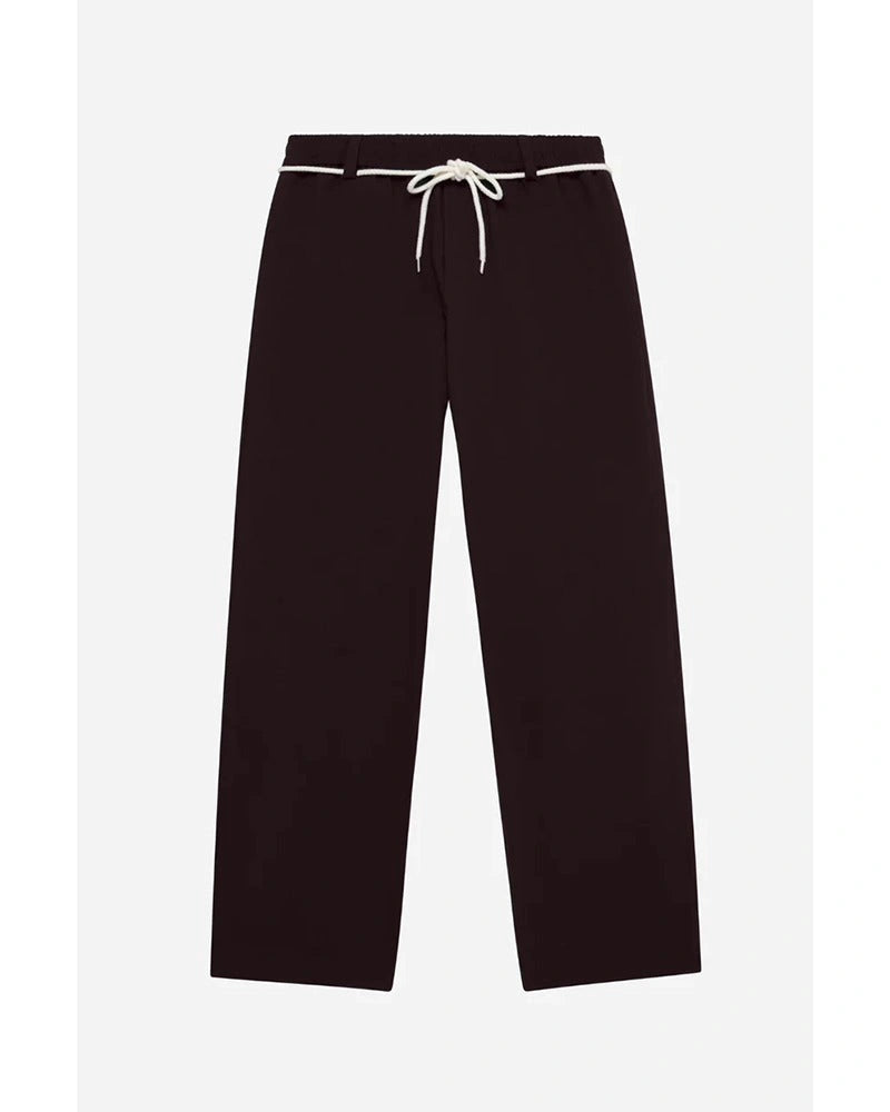 Brown pants with a white drawstring on a white background