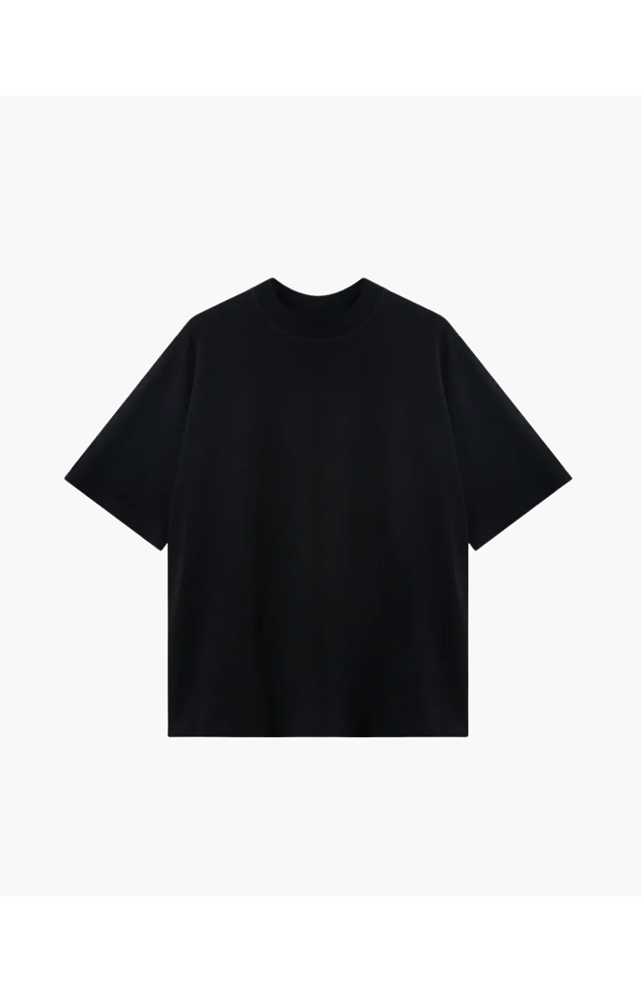 Black t-shirt with white graphic design on a white background