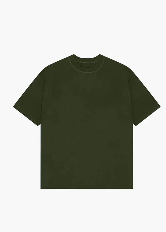 Plain olive t-shirt on a white background