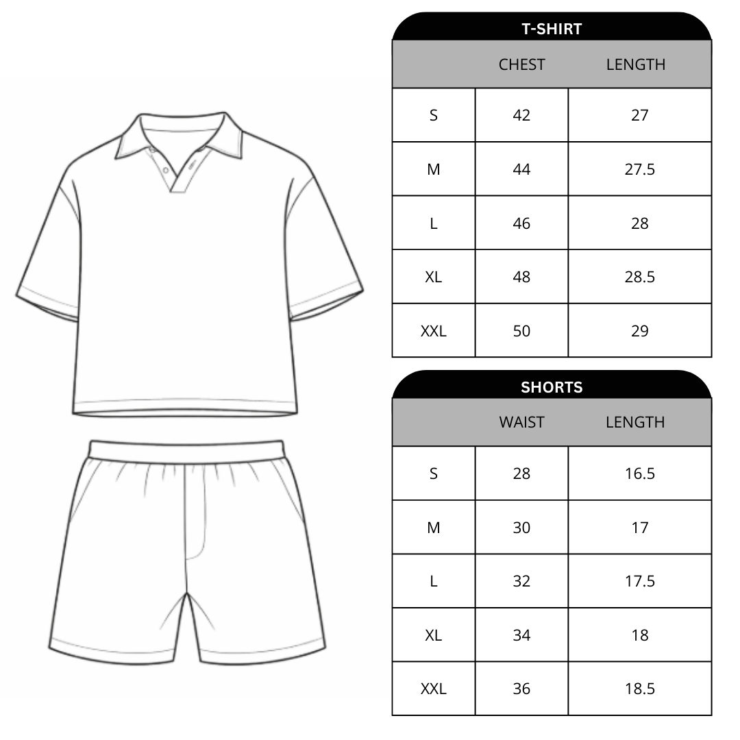 Size chart for Collared Polo Top With Shorts Set