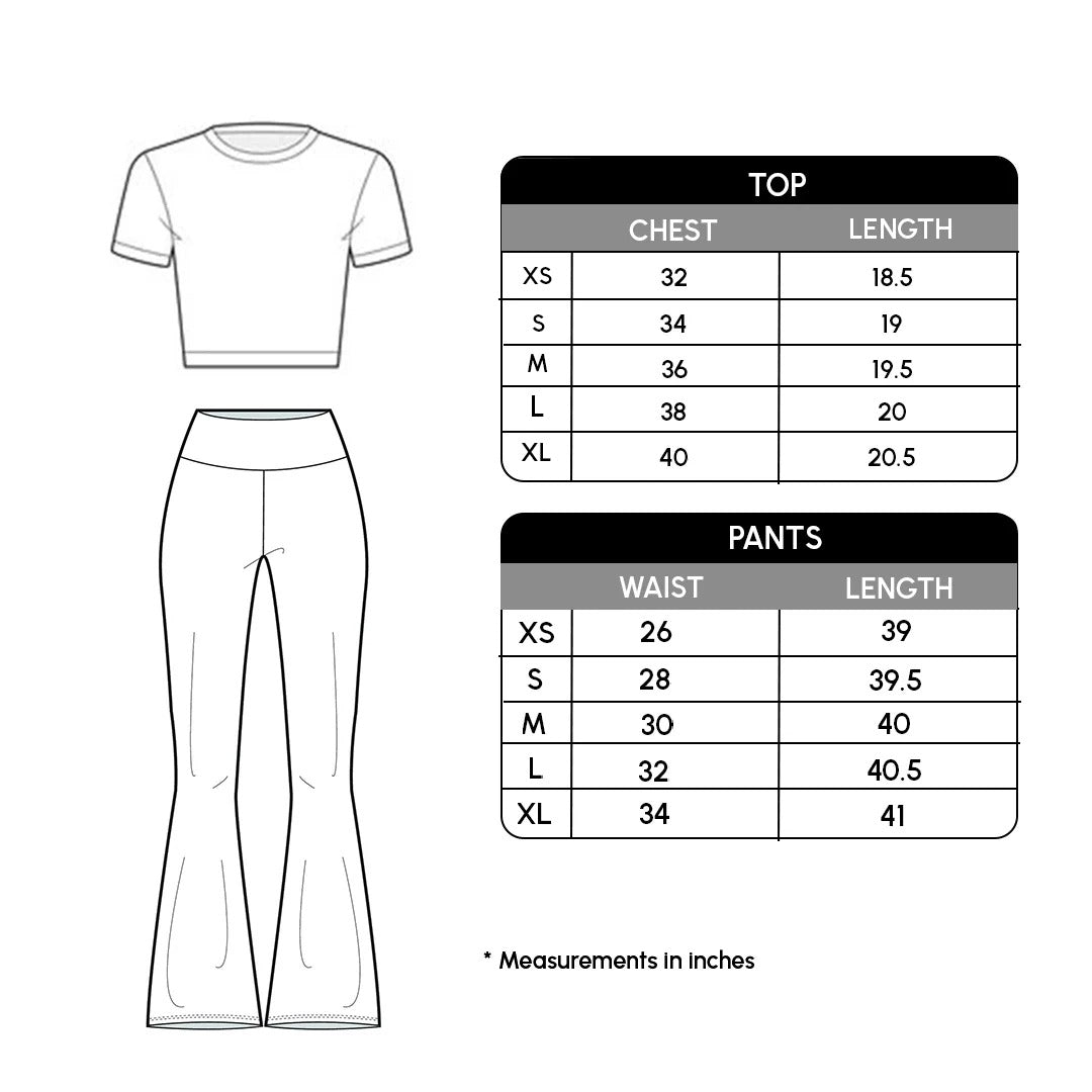 Size chart for Origins Lounge Top And Pajama