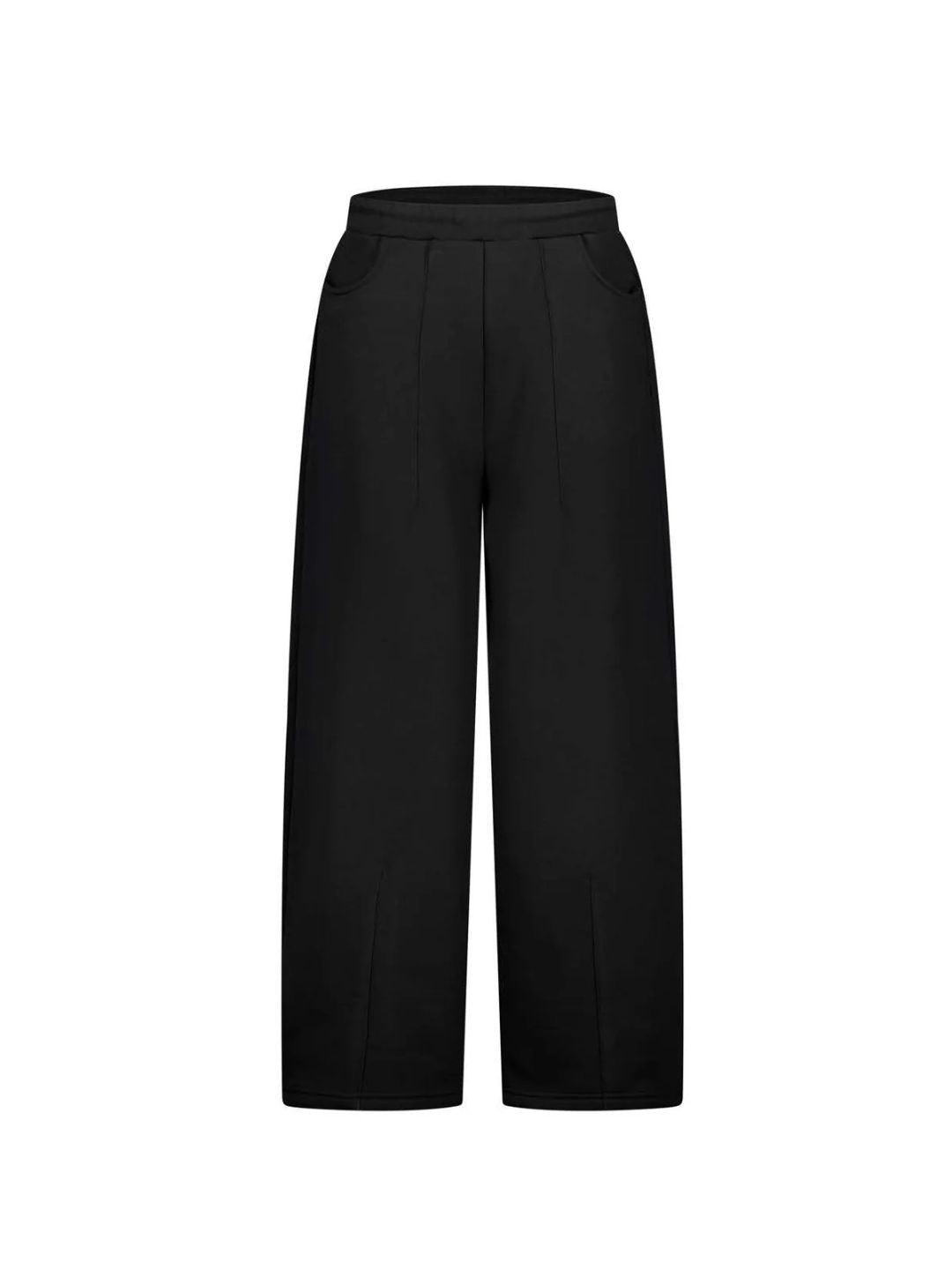 Black wide-leg pants on a white background