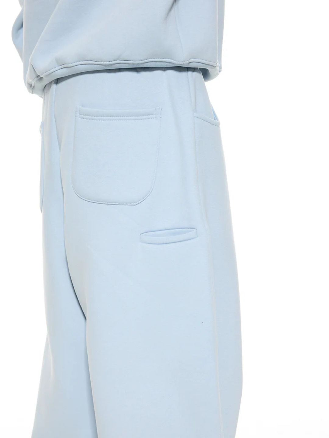 Light blue sweatpants with a plain background
