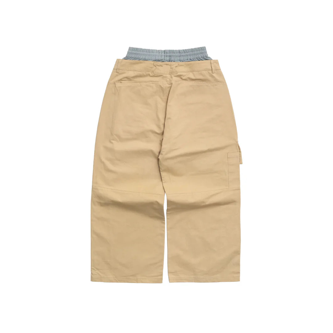 Beige cargo pants on a white background