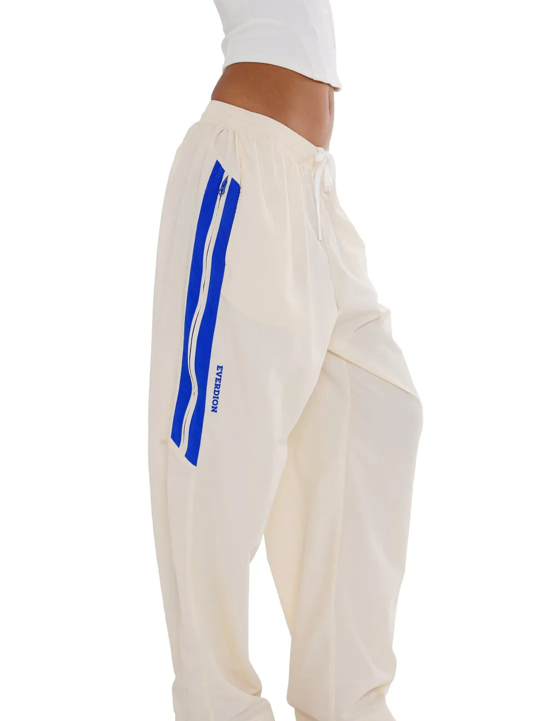 Beige pants with blue stripes on a white background