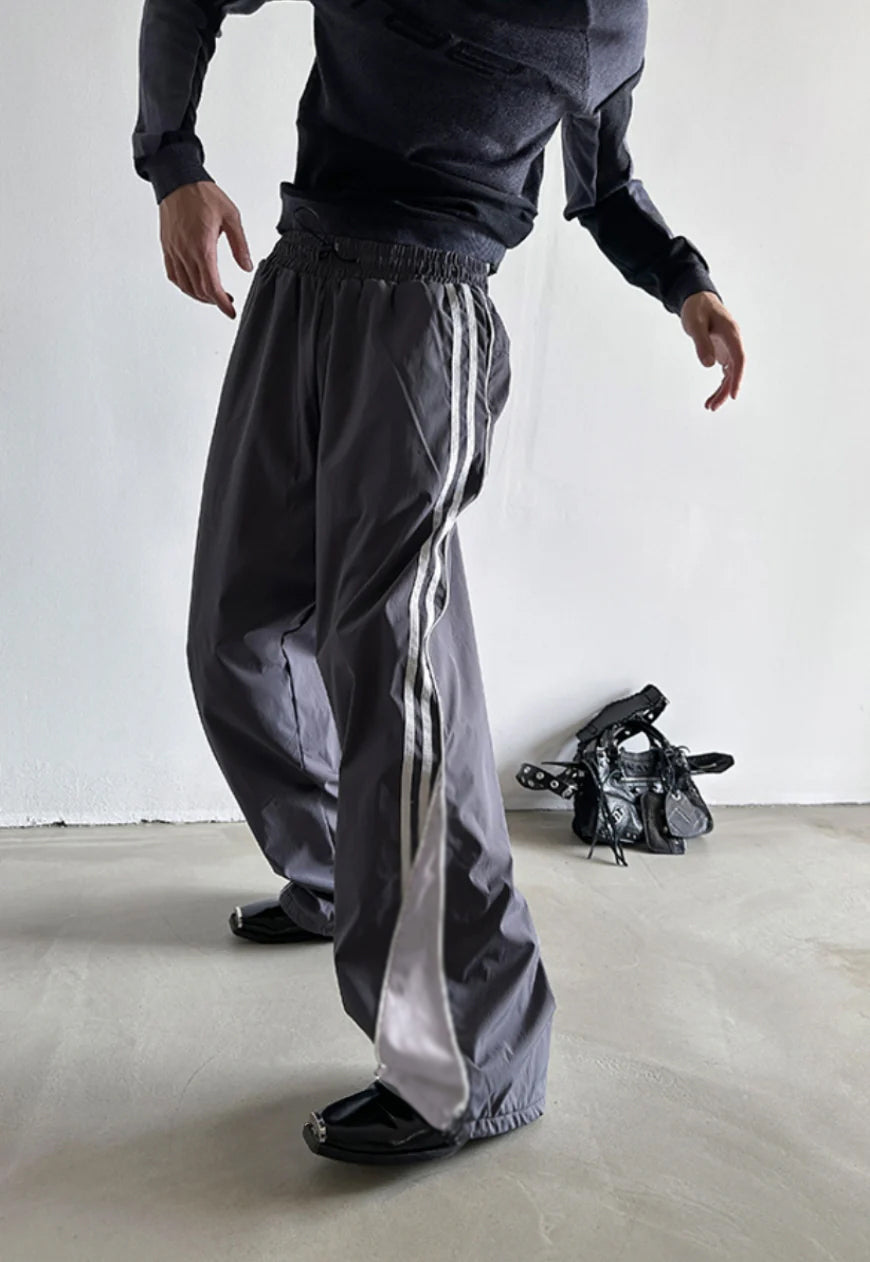 Dark Grey Striped Parachute Pants