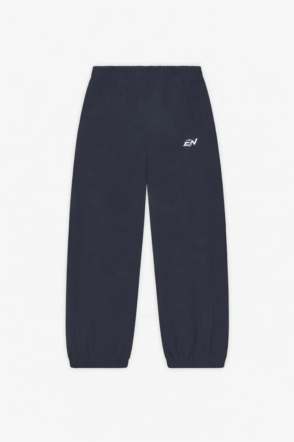 Navy joggers with a logo on a white background