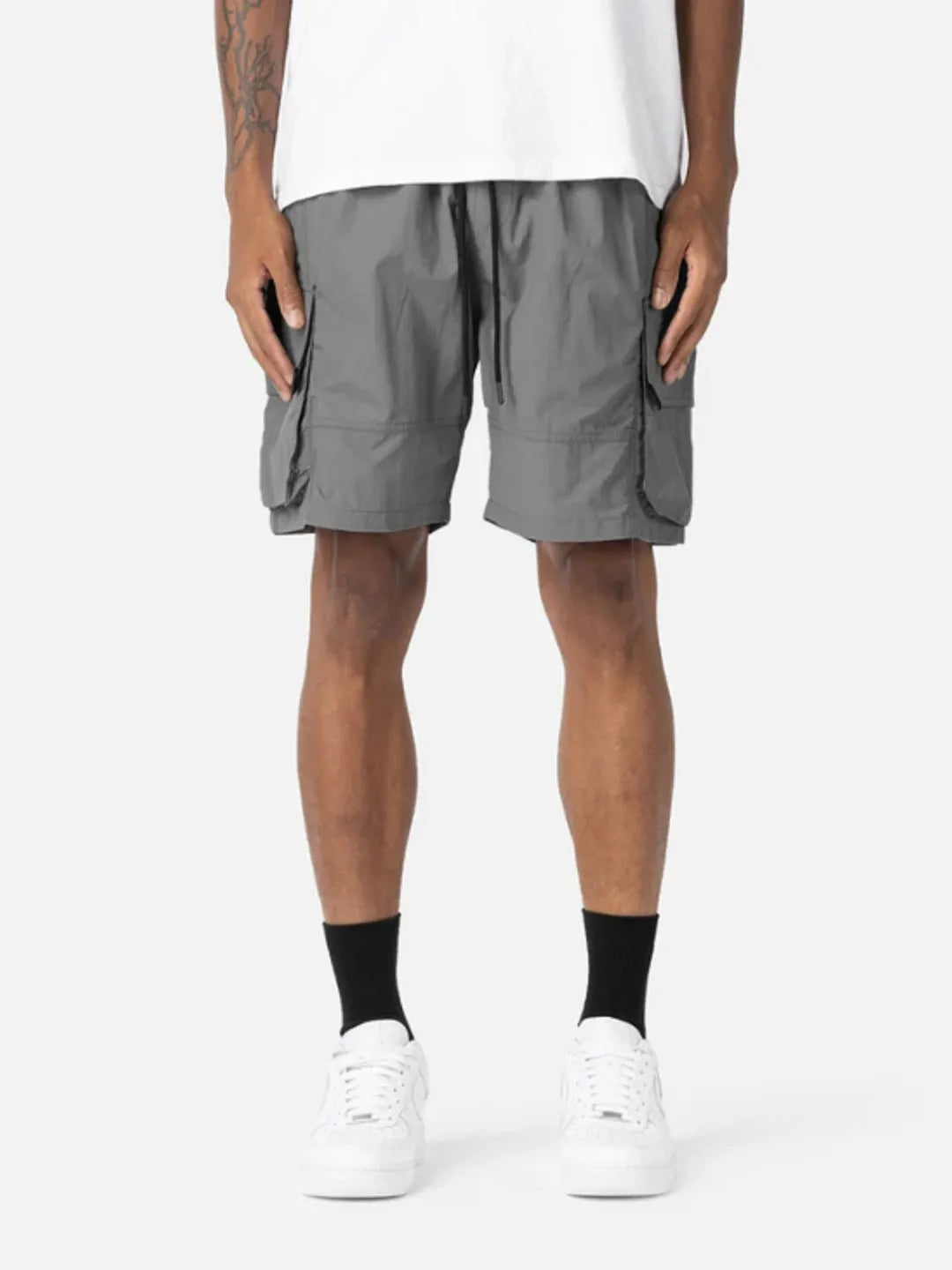 Person wearing grey Gaze Shorts