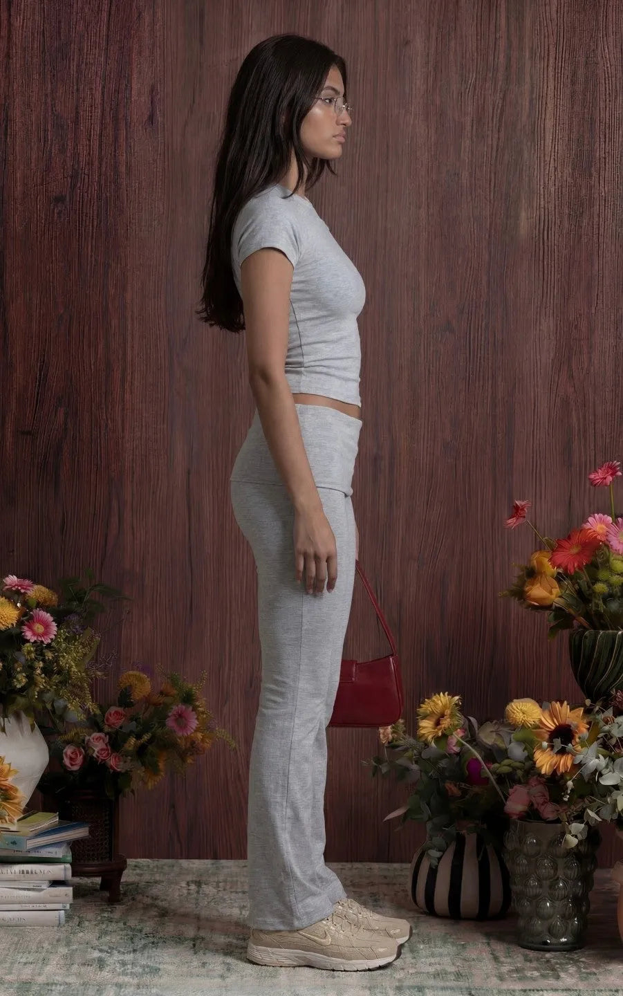 Woman wearing grey outfit set