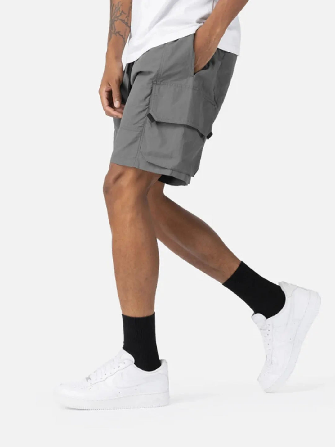 Person wearing grey Gaze Shorts