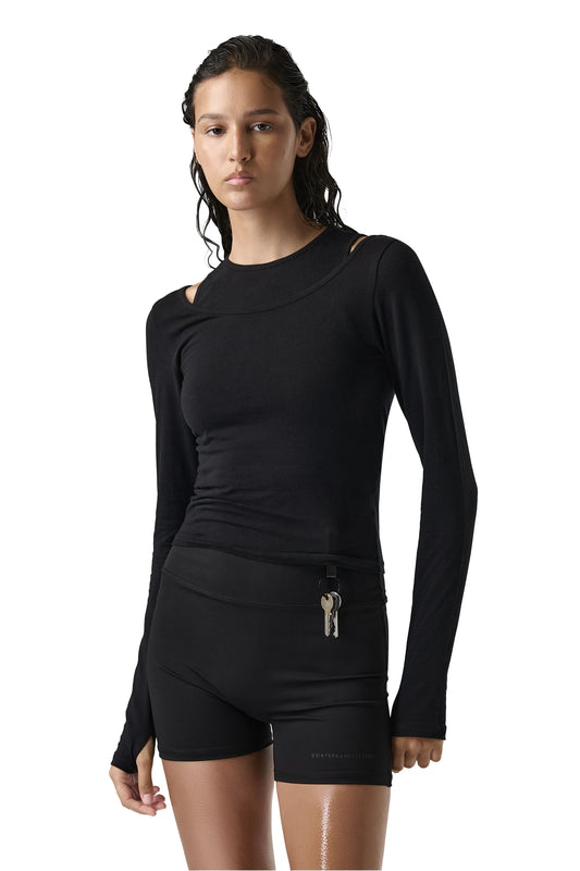 The Twinnie Open Shoulder Top lightweight double-layered long sleeve with stylish open shoulder design for everyday comfort and versatile styling. Perfect wardrobe staple.