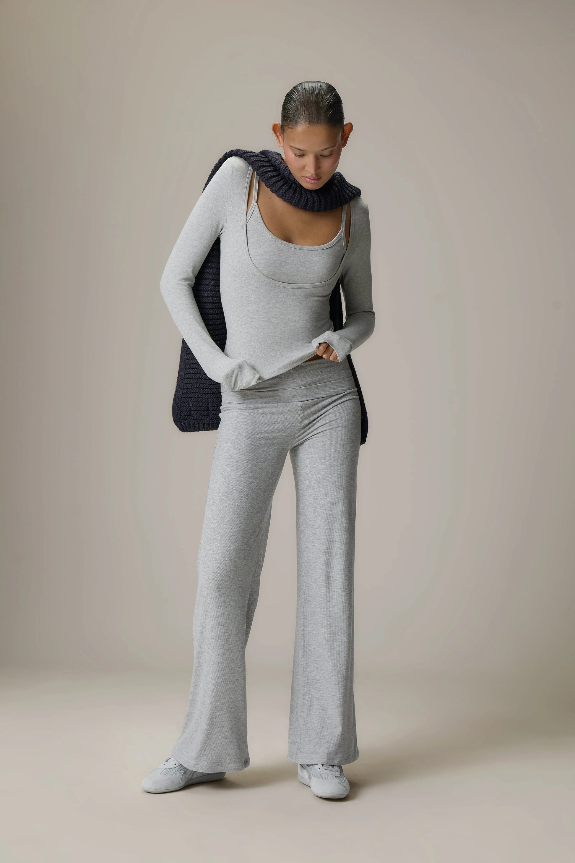 Scoop Neck Top and Fold Over Pant Grey set brings together comfort and contemporary style for everyday wear. The relaxed scoop neck top offers a soft, flattering silhouette that pairs effortlessly with the coordinating fold over pants, crafted in a lightweight, stretch fabric for all-day ease.
 
