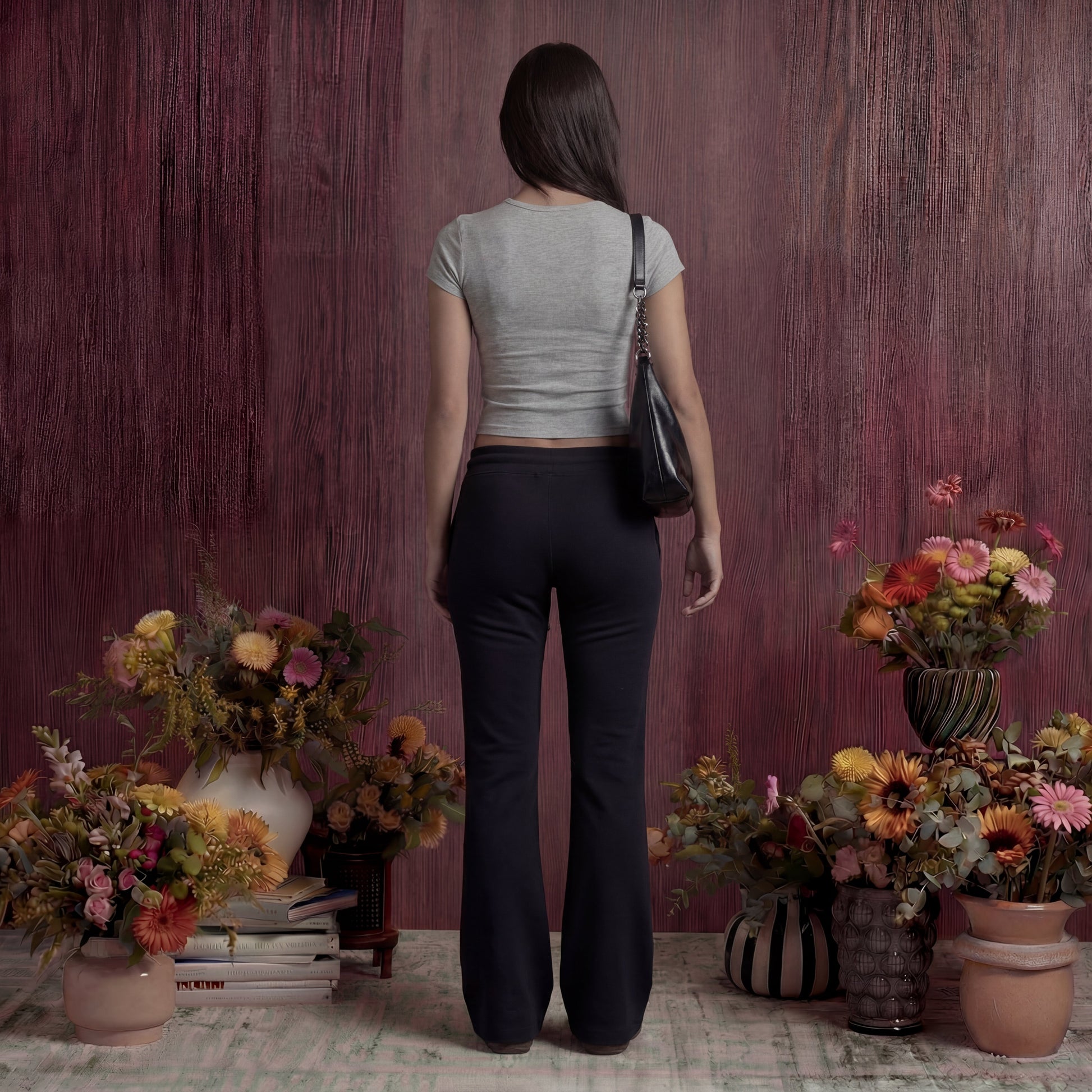 Woman wearing black sweatpants