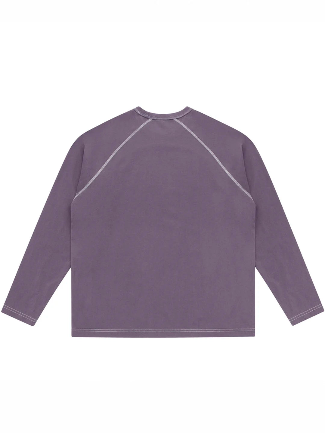 A long-sleeve raglan t-shirt in a lavender color, shown from the back against a plain white background.