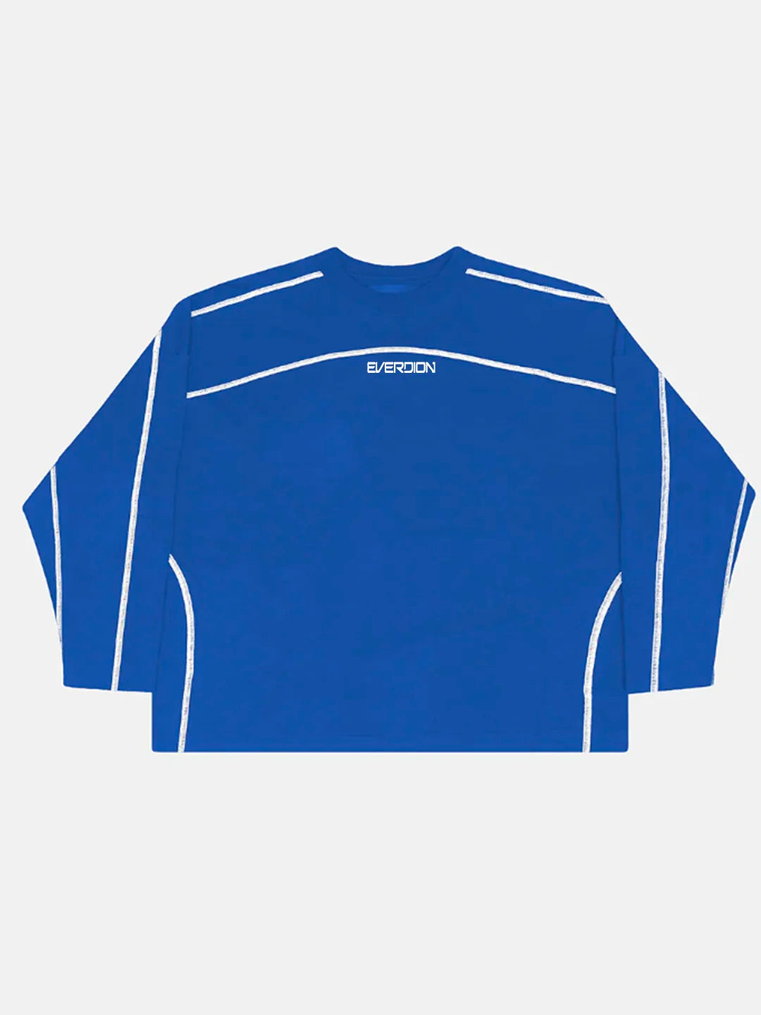 Blue long-sleeve t-shirt with white accents 