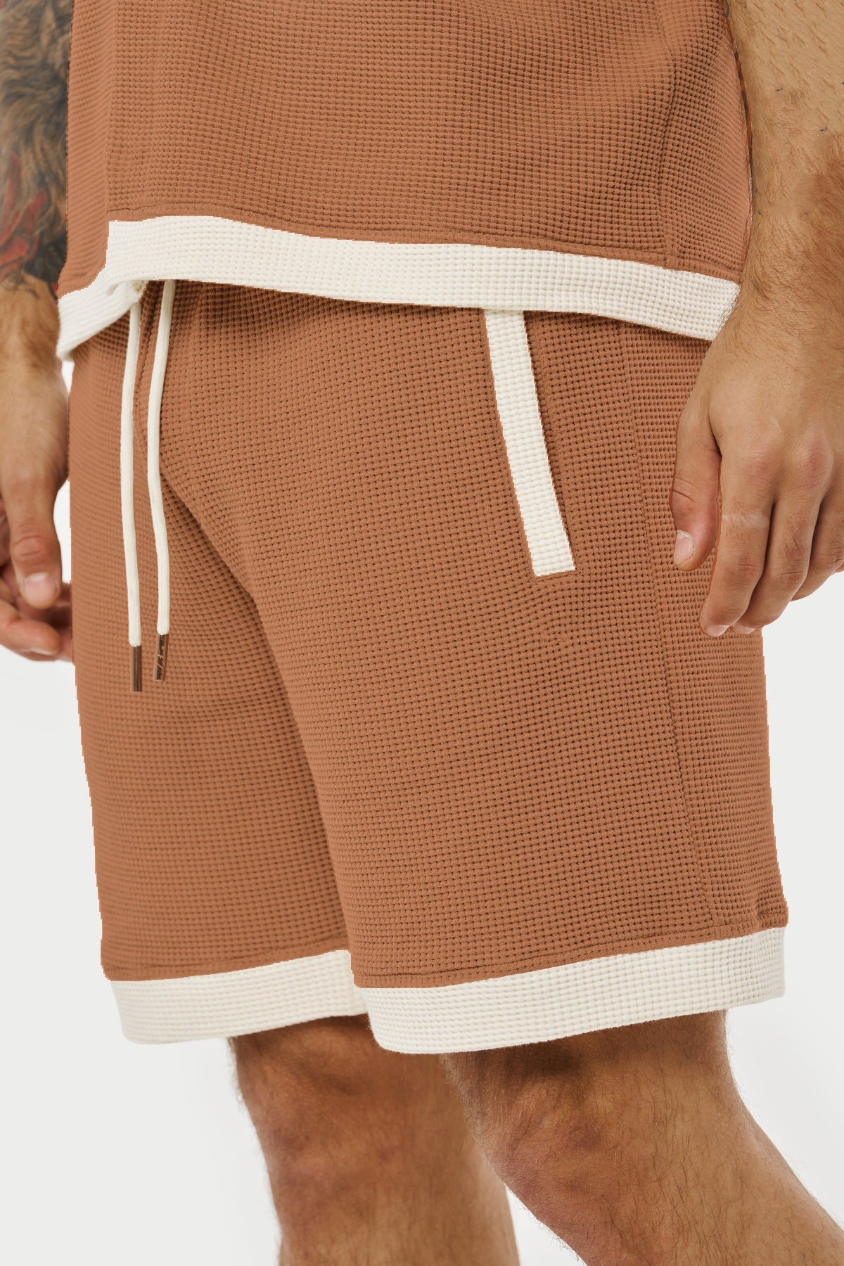 Brown Waffle Textured Shorts