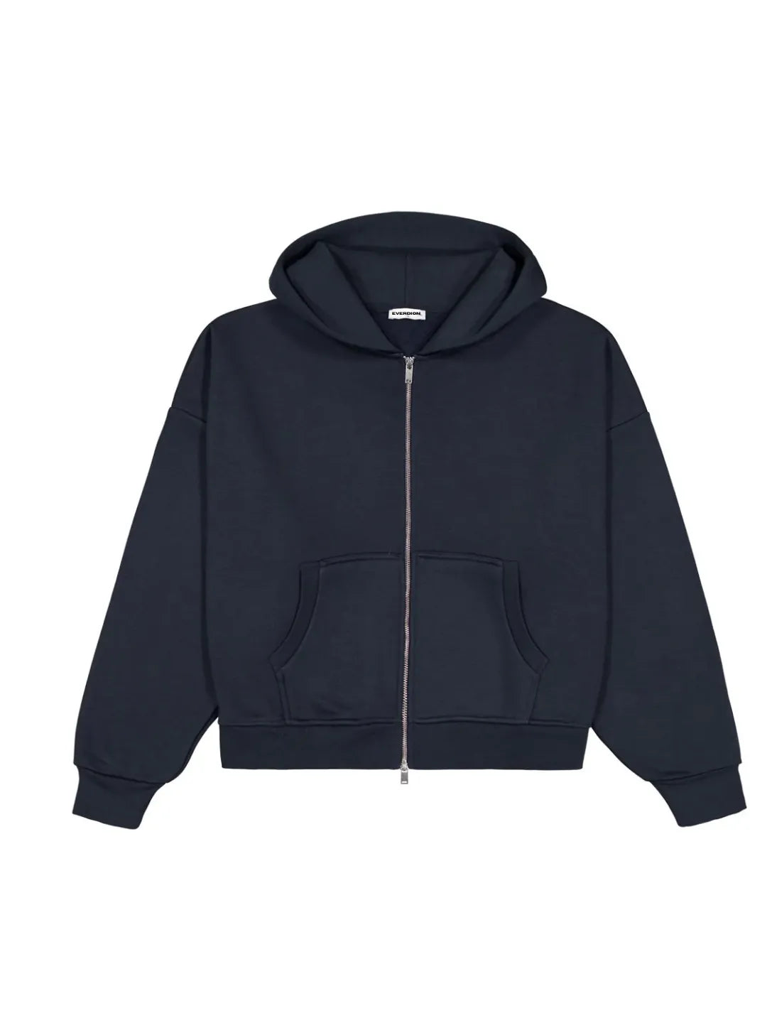Navy blue zip-up jacket on a white background