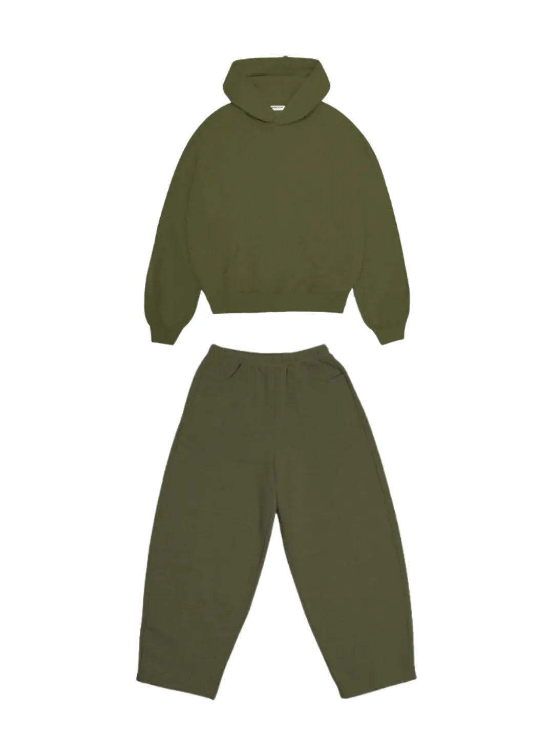 Green hoodie and sweatpants set on a white background
