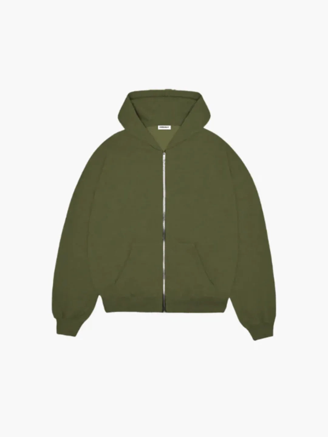 Olive zip-up jacket on a white background