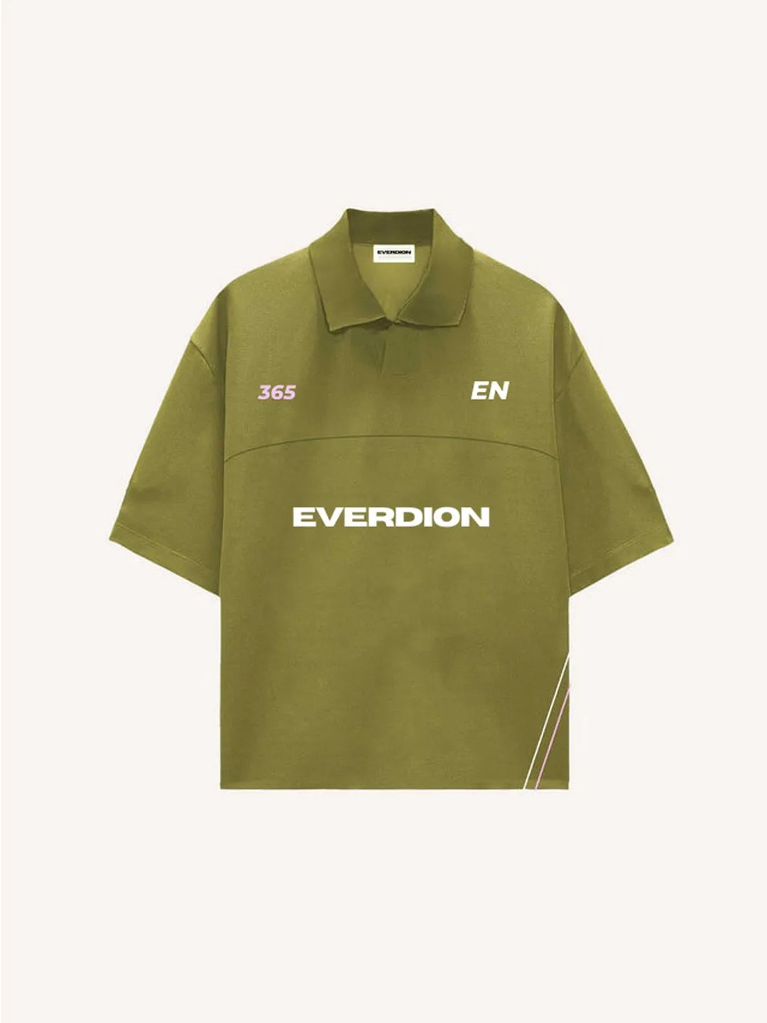 Green polo shirt with 'EVERDION' branding on a white background