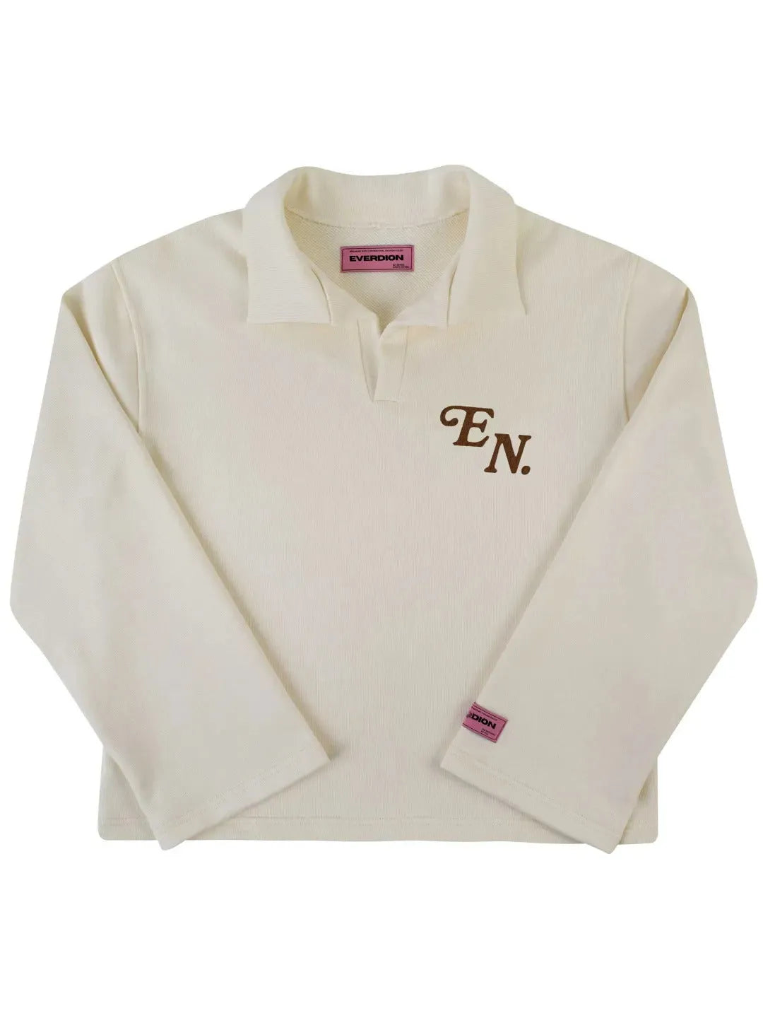 white Polo Oversized Full Sleeve T-shirt with a logo  with 'EN' monogram on a white background