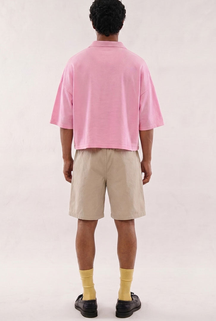 pink cotton polo t shirt for men back view