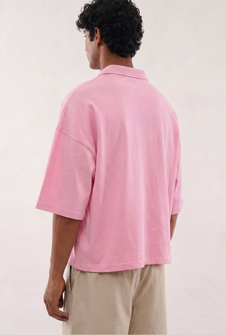 pink cotton polo t shirt for men side view