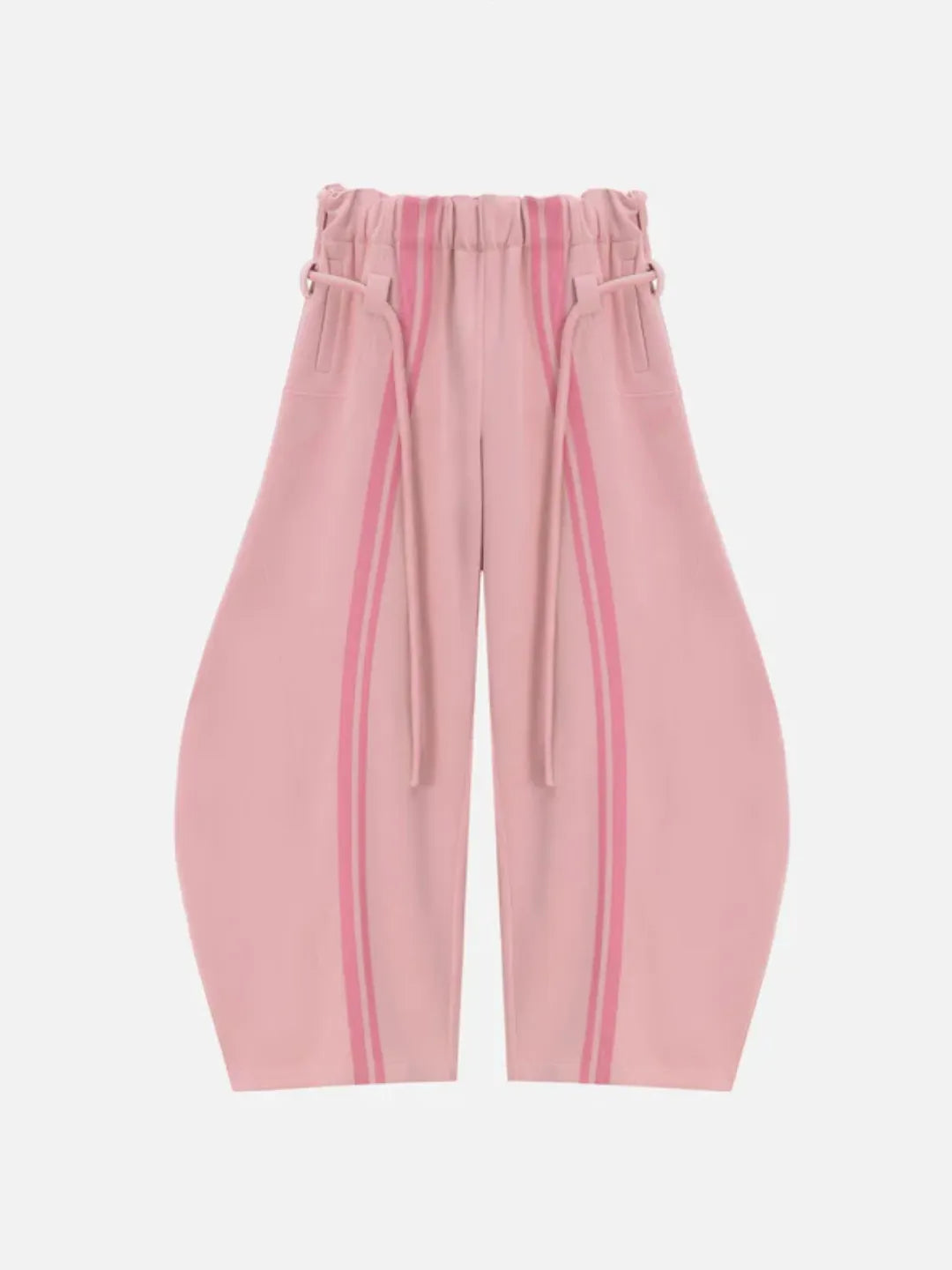 Pink sweatpants with a belt on a white background