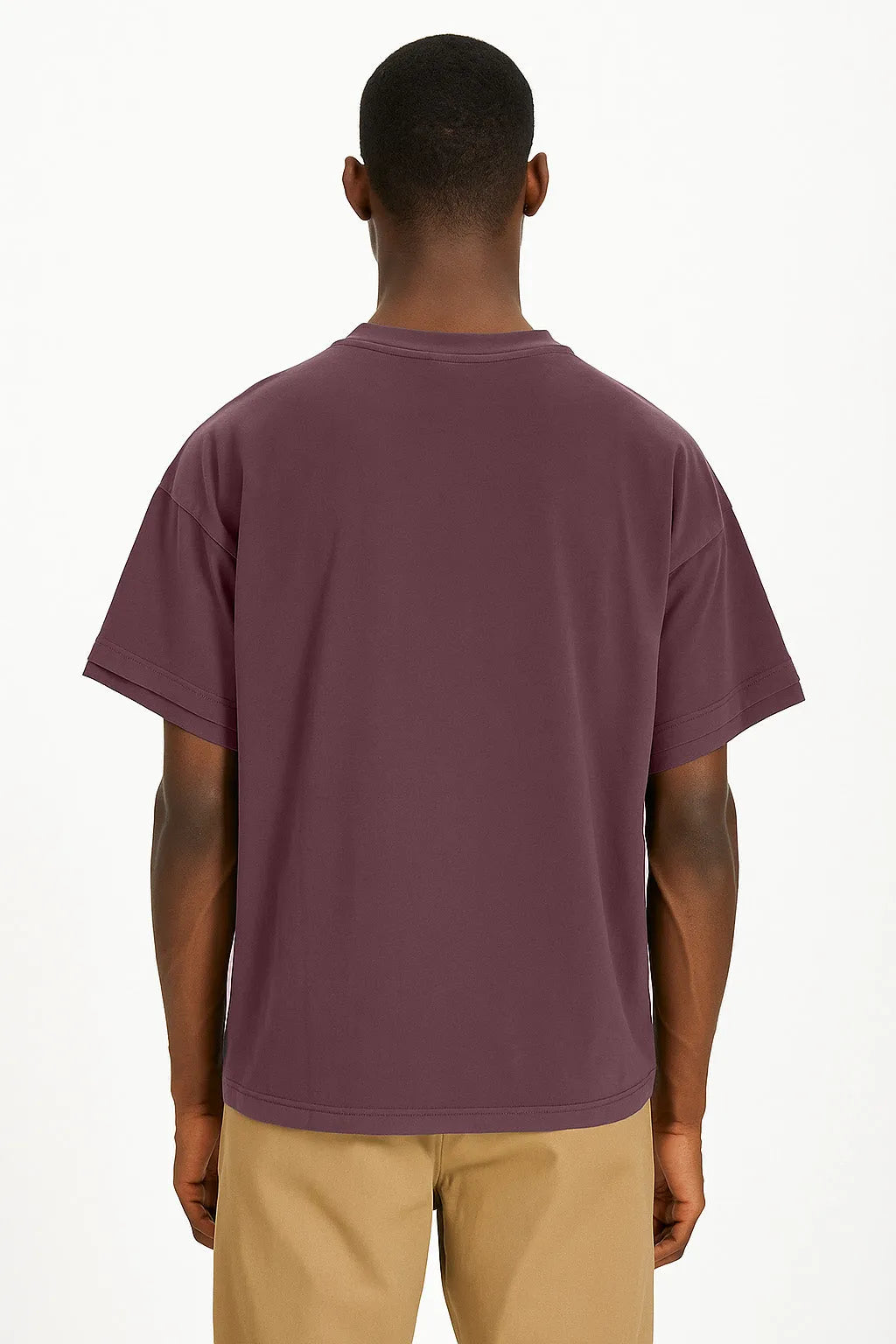 Person wearing Purple t-shirt on white background
