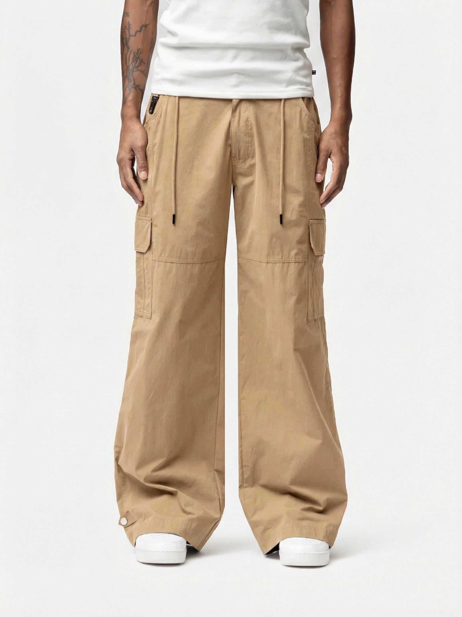  Beige Marasis Cargo Pant, with button up and adjustable waistband with multiple pockets 