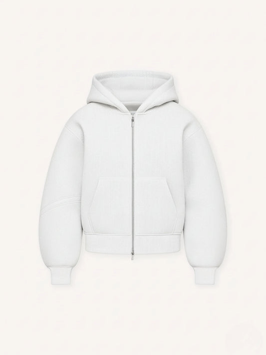 White hoodie on a light grey background