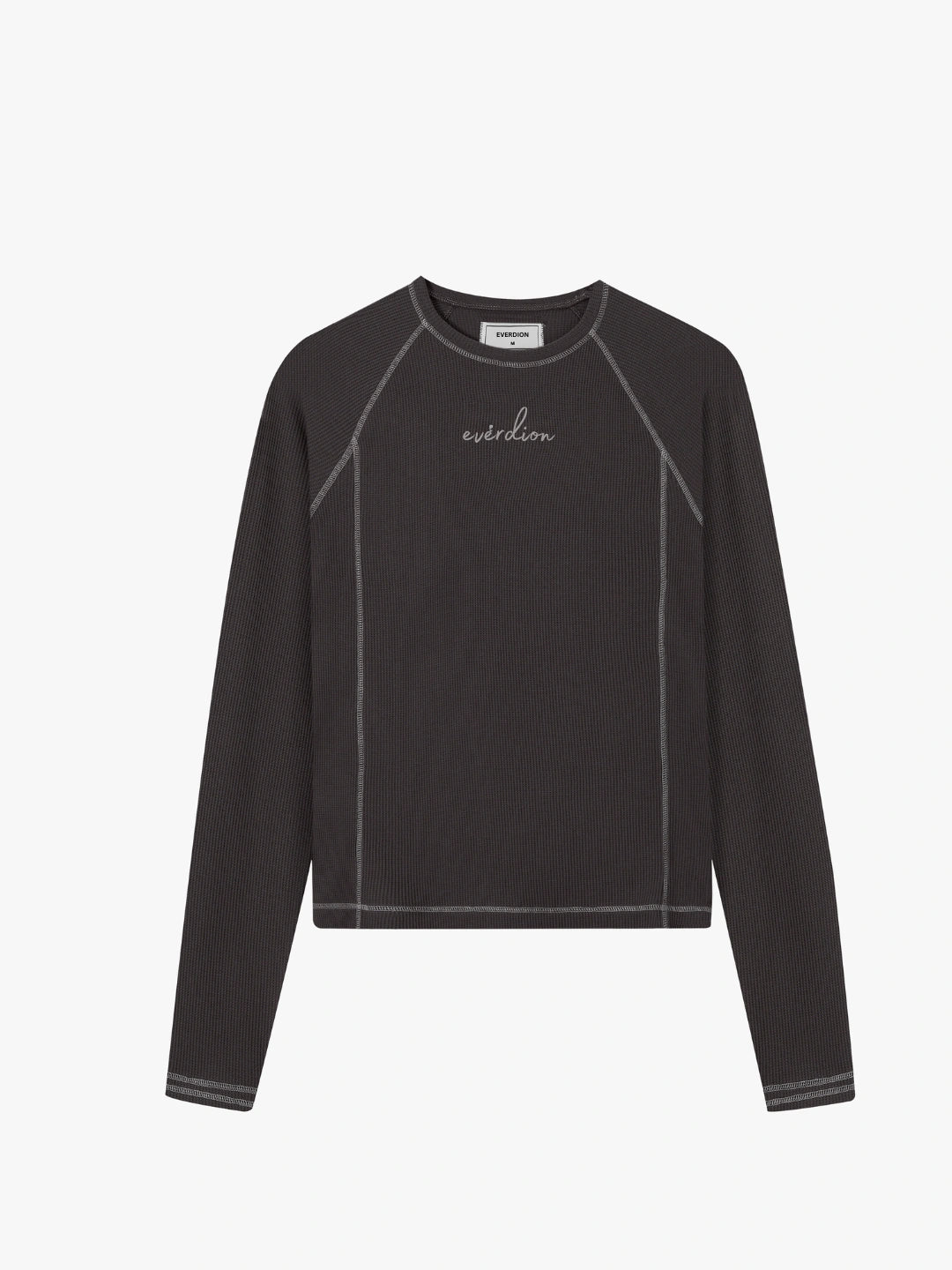 Black long-sleeve shirt with white text on a white background
