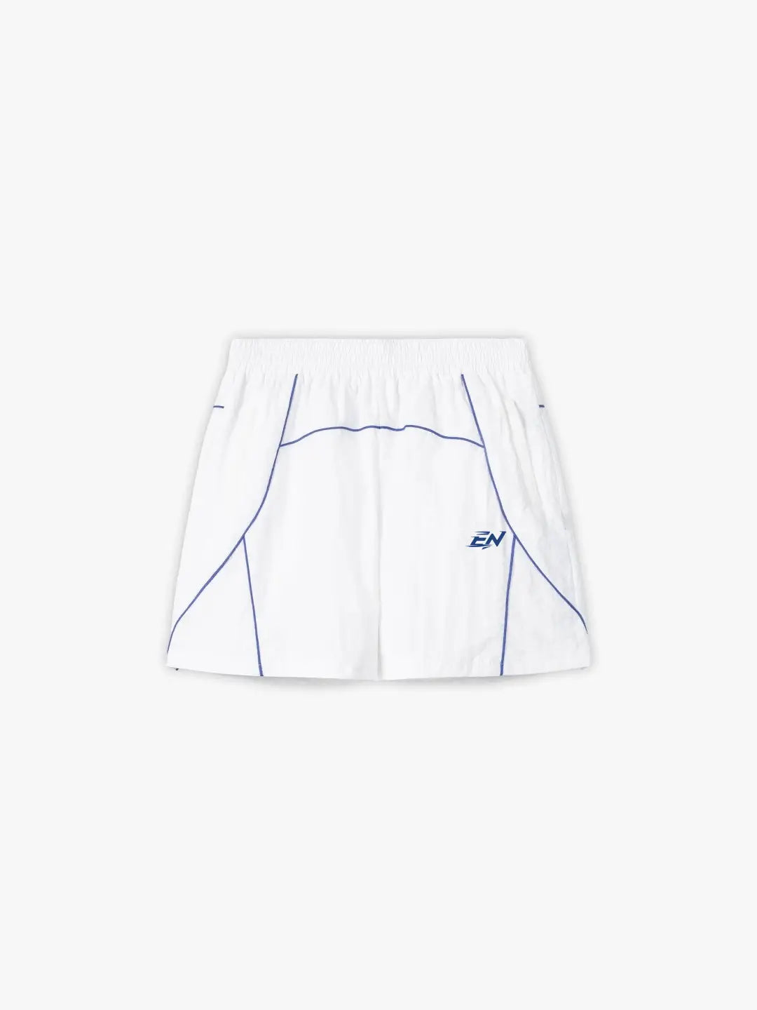 White Relaxed fit track shorts featuring an elastic waist, curved contrast stitching and a lightweight feel, perfect for casual wear and athleisure styling.