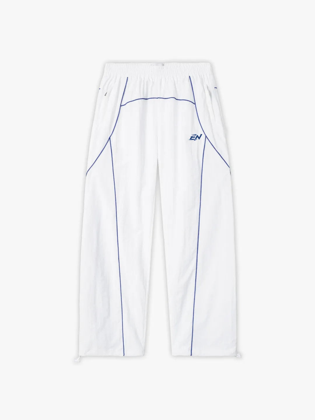 White Pant with durable nylon, featuring a baggy silhouette and adjustable fit details