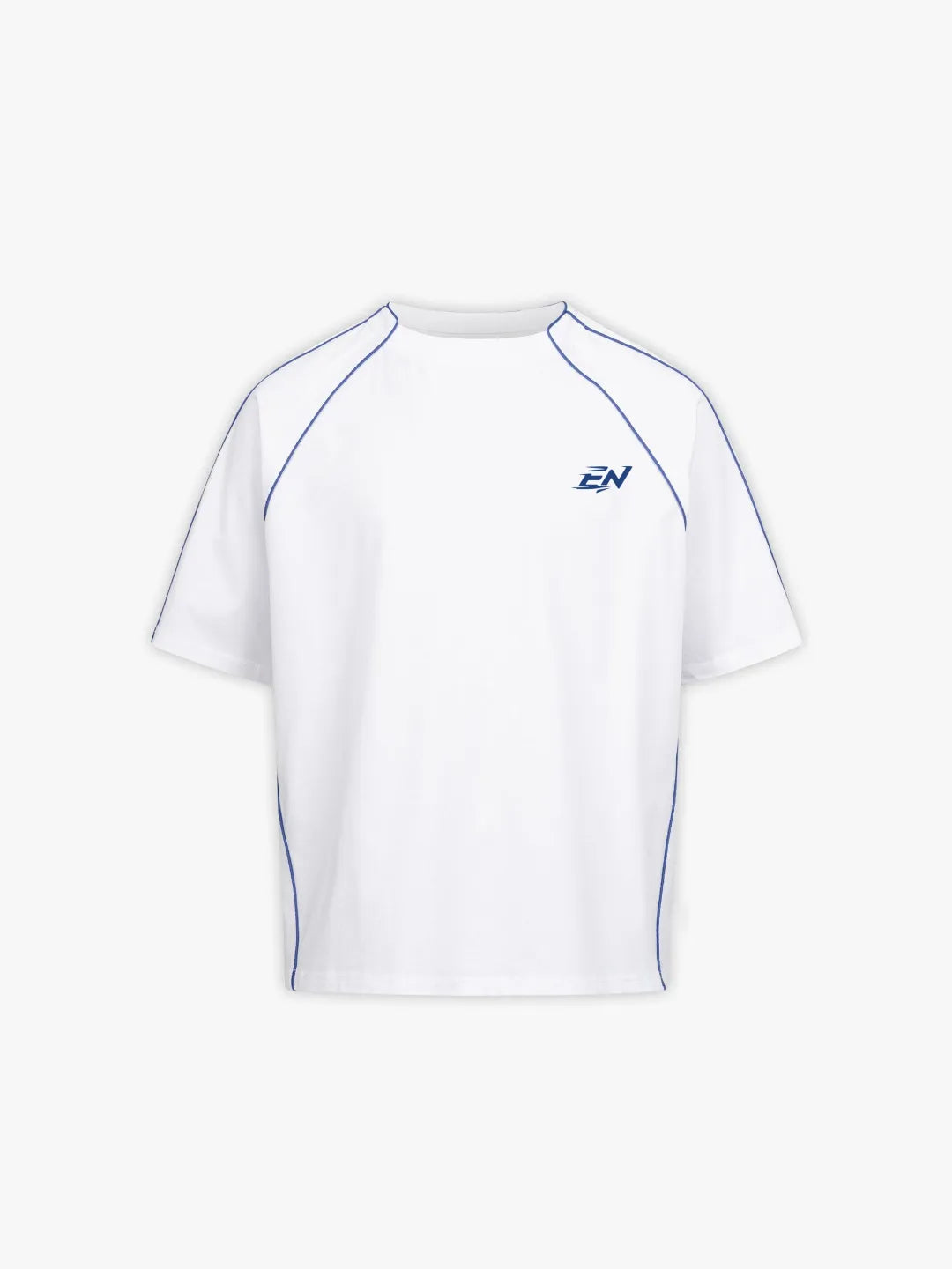 White Tshirt with durable fabric, featuring a relaxed silhouette with contrast piping details, finished with subtle Everdion branding for a clean,