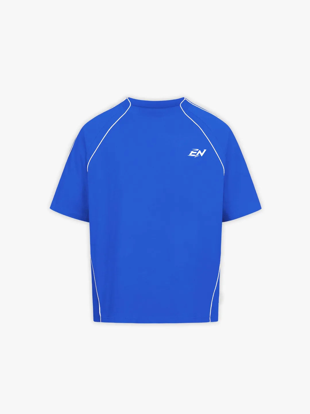 Front of Royal Blue Tshirt with durable fabric, featuring a relaxed silhouette with contrast piping details, finished with subtle Everdion branding for a clean,
