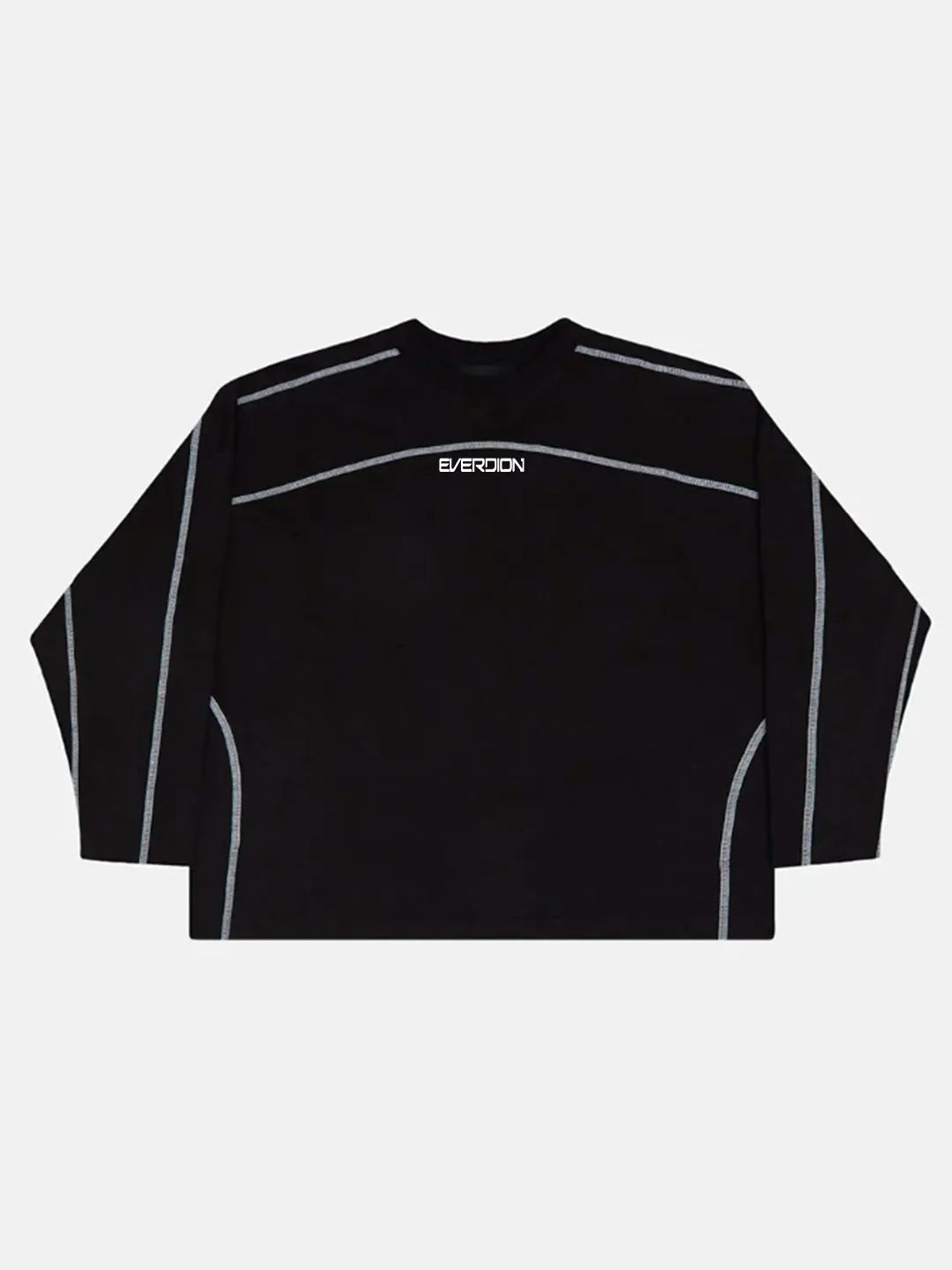 Black long-sleeve t-shirt with white accents 
