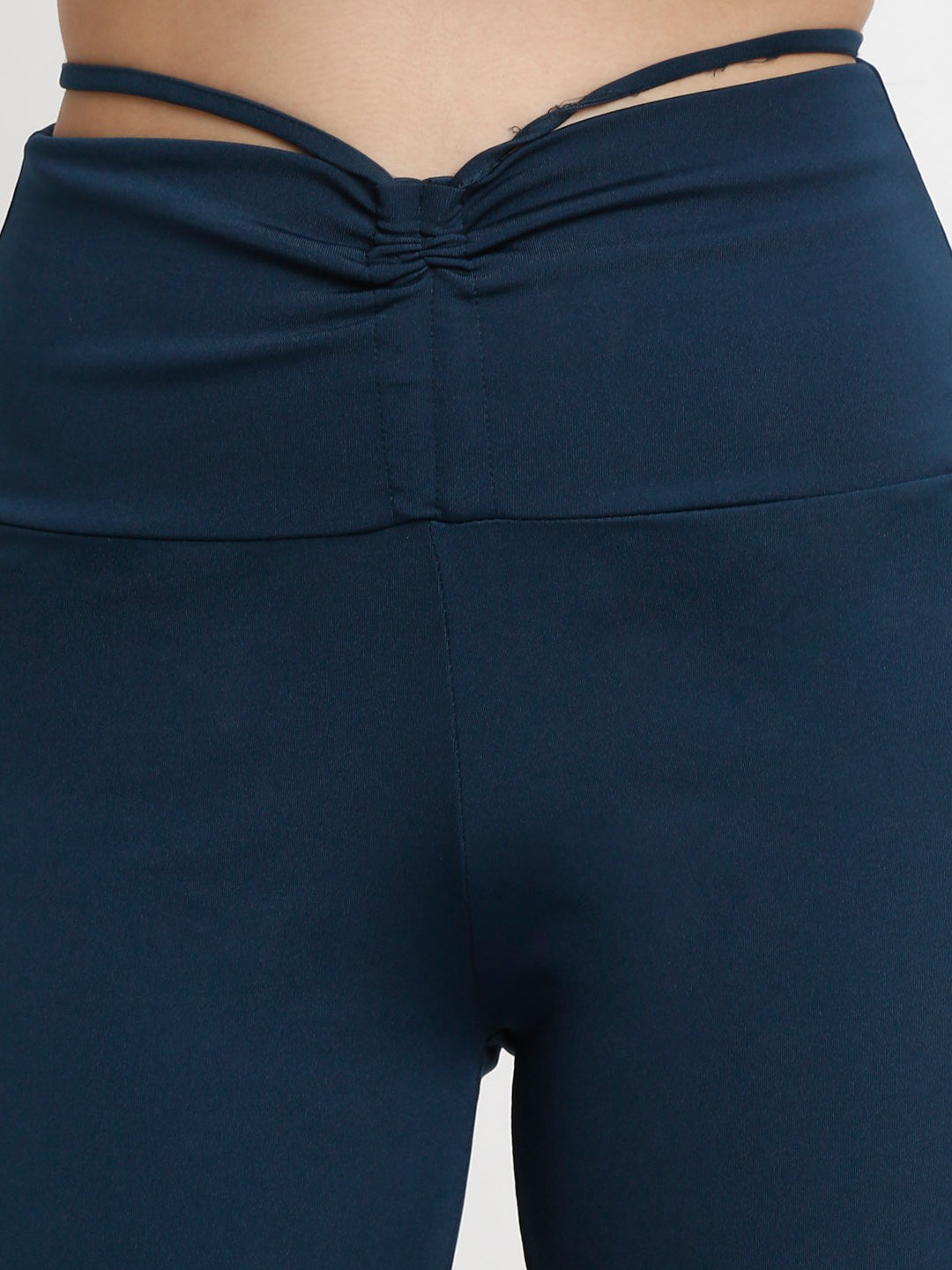 blue high waist tie up flared trousers